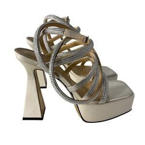 Mach & Mach Sparkling White Satin Platform Sandals Size Italy 38.5 IT / 8.5 US